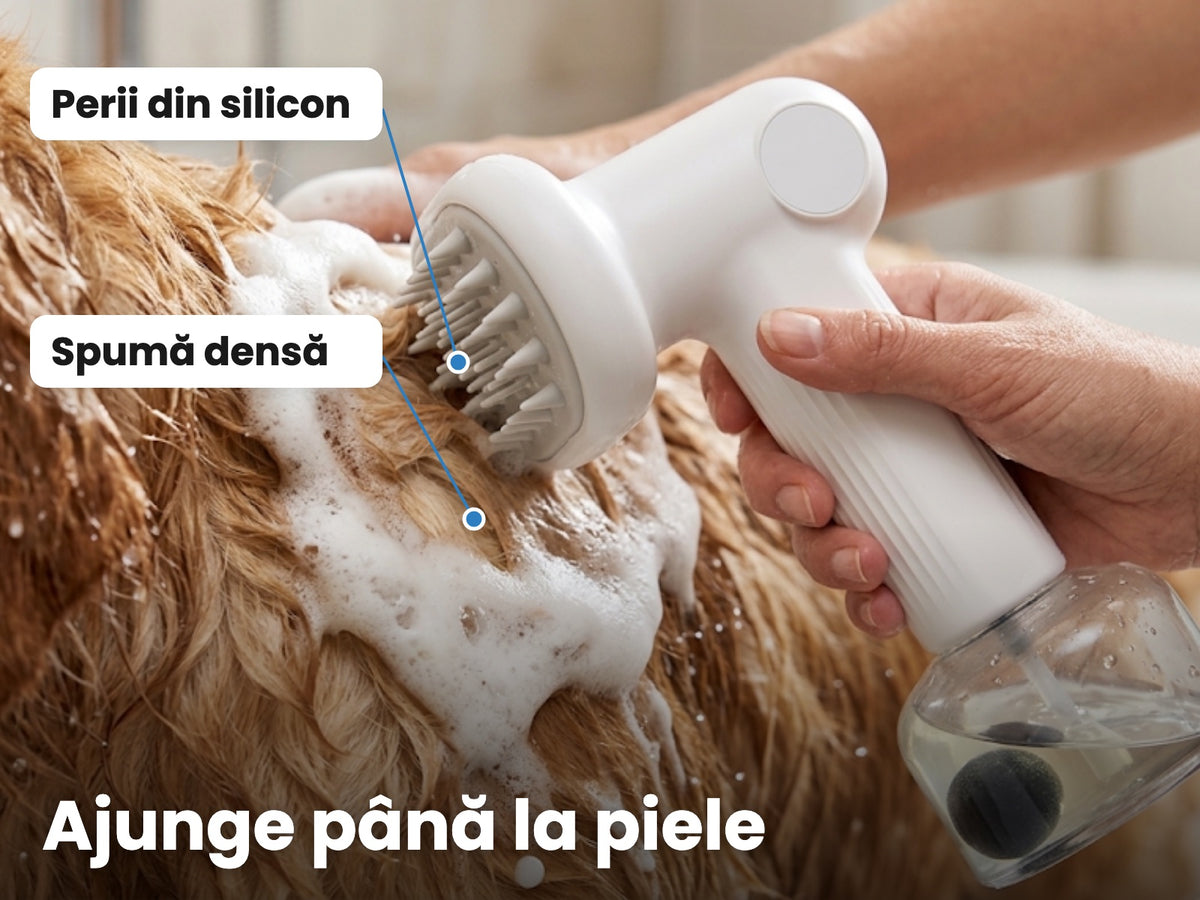 Spuma ajunge până la piele; perii din silicon